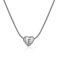 Collana a cuore argento con incisione della lettera E su una maglia a serpente - Stile Lettera E Cuore (ZS005+066-E)