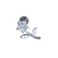 F136 titanium rose flower labret stud with white zircons and silver finish - 1.2*6mm / Silver