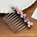 Elegant hair comb with pink purple acetate flower and sparkling center crystals - Transparent Pink