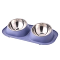 Double pet bowl set with lavender anti-spill base and stainless steel food containers - Purple (Stainless Steel Bowl) / 41*22.5*8.5cm
