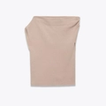Light brown knitted off-the-shoulder crop top with ribbed texture on white background - S / Apricot