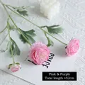 Pink purple artificial buttercup flower branch with three heads and green leaves - Pink Purple