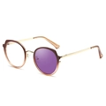 Monture de lunettes ronde dégradé marron avec branches en métal doré et filtre lumière bleue - Monture Marron Dégradée Devient Violette