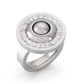 Bague double couche en acier inoxydable argenté sertie de zircons blancs sur fond blanc - US 6 / Style Zircone Argenté (KR21492-D)