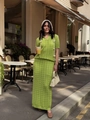 Completo casual donna 2025: polo in maglia traforata verde e gonna lunga set - S / Verde