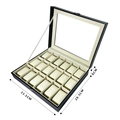 20-slot black leather watch storage box with clear window lid and velvet pillows - 18-Slot Watch Box