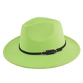 Fluorescent green wool fedora hat with black decorative band and silver buckle - M (56-58cm) / Fluorescent Green