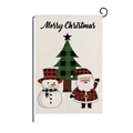 Christmas garden flag with red buffalo plaid pattern featuring Santa and Snowman - Style ZQ008-6 (Snowman Santa)