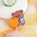 Cute acrylic bear badge with orange accent and blue stripes for bags or clothing - 02 Orange Bear