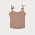 Detailed view of the rib-knit texture and adjustable double straps of this slim-fit camisole - XS / Deep Skin