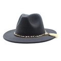 Detailed view of dark grey wool fedora featuring gold chain, pearls and elegant tassel - M (56-58cm) / Dark Gray