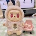 Labubu doll in pink knitted hoodie accessory with pink chair and small pig toy - Pink Toner Bubble Shirt / First And Second Generation Keychains Are Compatible With La Cloth Dolls. Dolls Not Included.