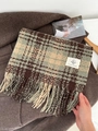 Thick mohair plaid scarf with brown and green tassels on a stylish brown coat - Bean Green Plaid