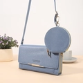 Morandi blue leather crossbody wallet bag set with a small round coin purse charm - H016-3 2-in-1 with Coin Purse / Blue