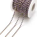 Golden DIY claw chain with blue rhinestones and white pearls on a spool - 2mm Blue