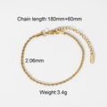Classic 18K gold plated stainless steel twist rope chain bracelet with 180mm length - Gold Twisted Rope Chain Bracelet (JDB201045)