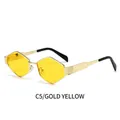 Gafas de sol poligonales con montura de metal dorado y lentes amarillas, modelo C5 - Montura Dorada Lentes Amarillas