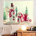 Tapiz navideño de muñeco de nieve colgado en pared de madera blanca para decorar el hogar - 90x60cm / Muñeco de Nieve y Trineo (SD264)