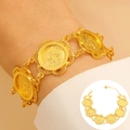 Vintage Boho Armband in Gold mit verzierten Münzanhängern und verstellbarem Kettenverschluss - Goldene Geprägte Münzarmband (2169) / Gold