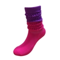 Slouch socks in purple and magenta color-block knit style for a cozy autumn look - Rose Red & Purple