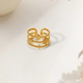 Triple-layered beaded stainless steel ring with sun moon and star celestial charms - Star Moon Sun Style (XKR0120) / Gold