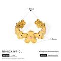 Floral open ring in gold stainless steel with pastel colorful accents, 18mm diameter - Painted Flower Style (NB-R24367-CL)