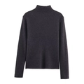 Deep grey mock neck long sleeve knit sweater for women with slim fit solid color design - Gray