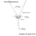 Silver stainless steel butterfly necklace with marquise zircon inlay and snake chain - Steel Butterfly Tassel Necklace / 55+5cm