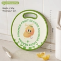 Round 30cm food-grade mango print cutting board with green anti-slip edge and handle - Round Mango