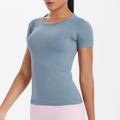 Camiseta deportiva de mujer de manga corta azul grisáceo con tejido de punto transpirable - S / Azul Bélgica