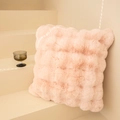 Detailed texture of a soft pink faux rabbit fur square cushion cover in a minimalist setting - Decorative Pillow Cover / Sakura Pink / 50*50CM