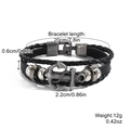 Men's black braided leather bracelet with vintage silver anchor charm and metal beads - S2305-22 Anchor Black Leather