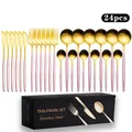24-piece gold and pink stainless steel cutlery set for 6 people in premium black gift box - 24-Piece Set / Pink Gold