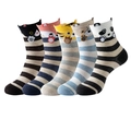 Five pairs of funny animal cotton crew socks with cat dog and panda patterns - Striped Tiger Panda Set
