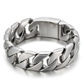 Men's 20mm silver-tone stainless steel Cuban link bracelet with 316L engraved clasp - Brushed Silver