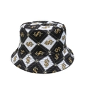 Close-up of diamond lattice pattern with gold dollar signs on a street style bucket hat - Dollar Sign Diamond Lattice (B)