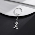 Polished silver stainless steel keychain featuring a crown topped letter A pendant - Letter A