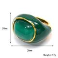 Vintage 18k gold plated ring with large green enamel and oval cat-eye gemstone - US 7 / Gold Green Cat Eye Stone
