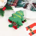 Detailed Christmas tree hair scrunchie with Merry Christmas embroidery and red bow - Woven Christmas Tree Hair Tie With Bell