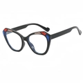 Cat eye glasses with black frames and colorful geometric blocks in red and blue - Black Frame