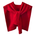 Elegant red core-spun yarn knitted shawl wrap with ribbed hem detail in knotted style - Red