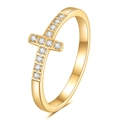 Golden 7mm stainless steel ring featuring a minimalist cross design with white zircons - US 6 / Gold