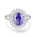 Anillo de plata de ley 925 con una gran piedra ovalada violeta y pequeños circones claros - US 7 / Púrpura Tanzanita (FDJZ-065-Tanzanita)