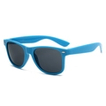 Blue glossy Wellington sunglasses with dark lenses and silver decorative oval rivets - Blue Frame