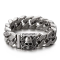 Men's punk style Cuban chain bracelet in antique silver with a skull clasp detail - Antique Silver