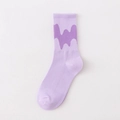 Light purple mid-calf sock featuring a dark purple wavy ribbed cuff design - One Size / Light Purple