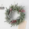 Couronne de Noël 30cm avec aiguilles de pin, baies rouges et flocage de neige blanche - Couronne de cerises petite (diamètre extérieur environ 30 cm)