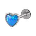 Zilveren hartvormige oorsteker met blauwe opaal en kralenrand-detailafwerking - 1.2x6mm / OP05 (Blauw Iriserend)