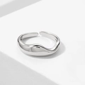 Polished silver irregular wave open ring with a minimalist mirror finish for women - Adjustable Open / Silver