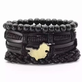 Conjunto de pulseras multicapa de cuero trenzado negro para hombre con mapa de China - Estilo Mapa de África (1)
